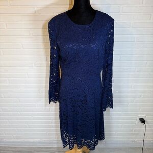 Betsey Johnson Navy Lace Long Bell Sleeve Dress, Women’s Size 8